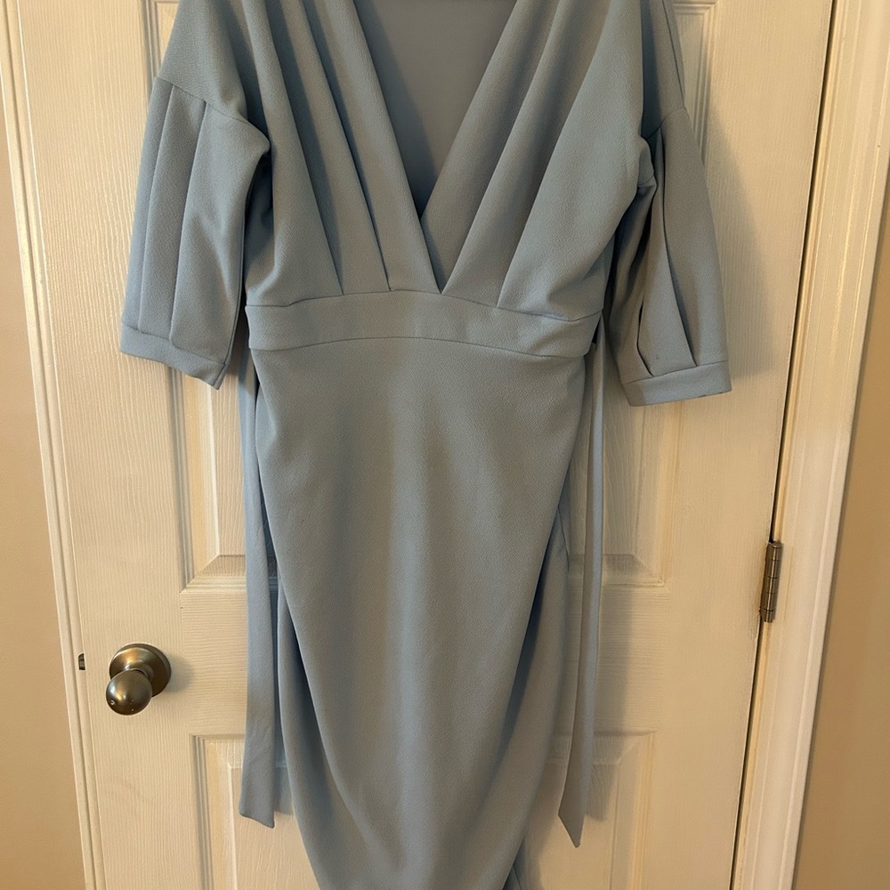 Boohoo Blue Pleated Sheath Dress with Dolman Sleeves